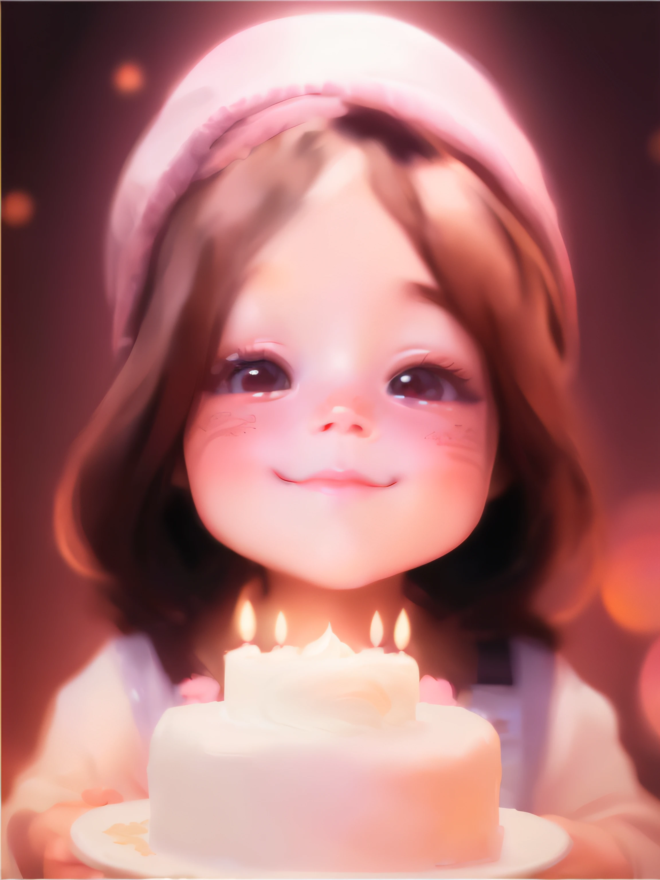 There was a little girl holding a cake with candles on it, lovely digital painting, kawaii realistic portrait, adorable digital art, cartoon digital painting, soft digital painting, Realistic cute girl painting, cute portrait, Guweiz style artwork, Cute and detailed digital art, Produced by Anime Painter Studio, #1 digital painting ever
