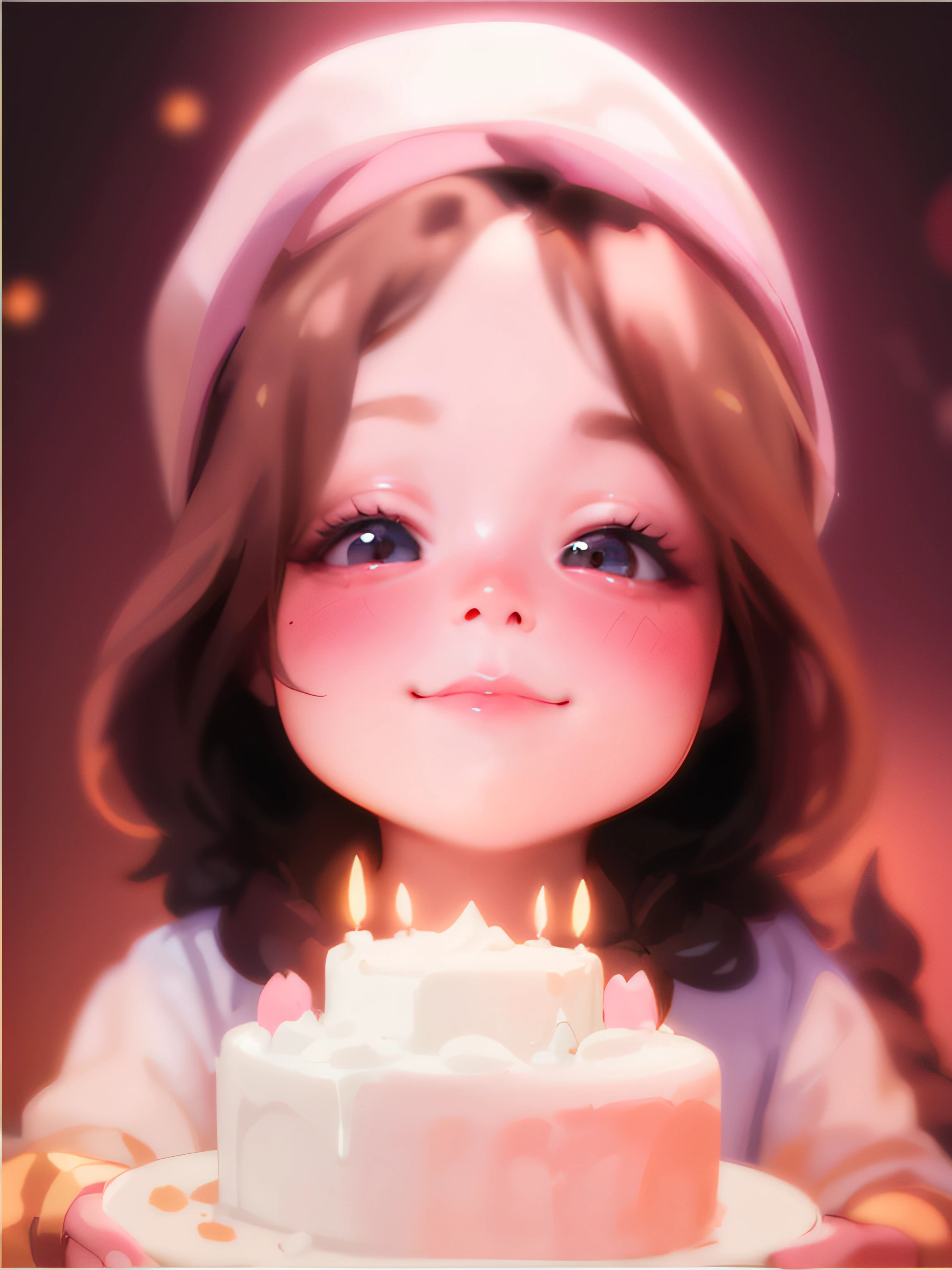 There was a little girl holding a cake with candles on it, lovely digital painting, kawaii realistic portrait, adorable digital art, cartoon digital painting, soft digital painting, Realistic cute girl painting, cute portrait, Guweiz style artwork, Cute and detailed digital art, Produced by Anime Painter Studio, #1 digital painting ever