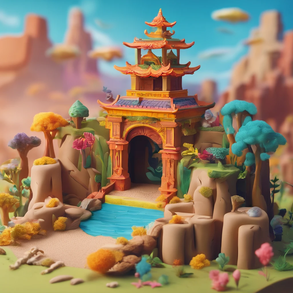 (Ruins)、Magical ruins with extremely sharp and rich details、「search and search」Create a style illustration. Make sure your scene is filled with intricate details, Vibrant colors, Realistic texture. Contains 20 different mystical creatures, [number] magic object, 50 surprising elements that stand out. for a fascinating experience、Emphasizes high levels of detail and visual richness.
