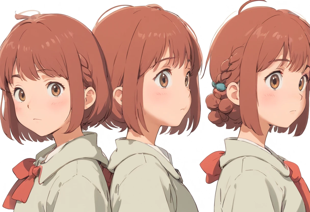 character design, three views, front view , cute, simple background,side view