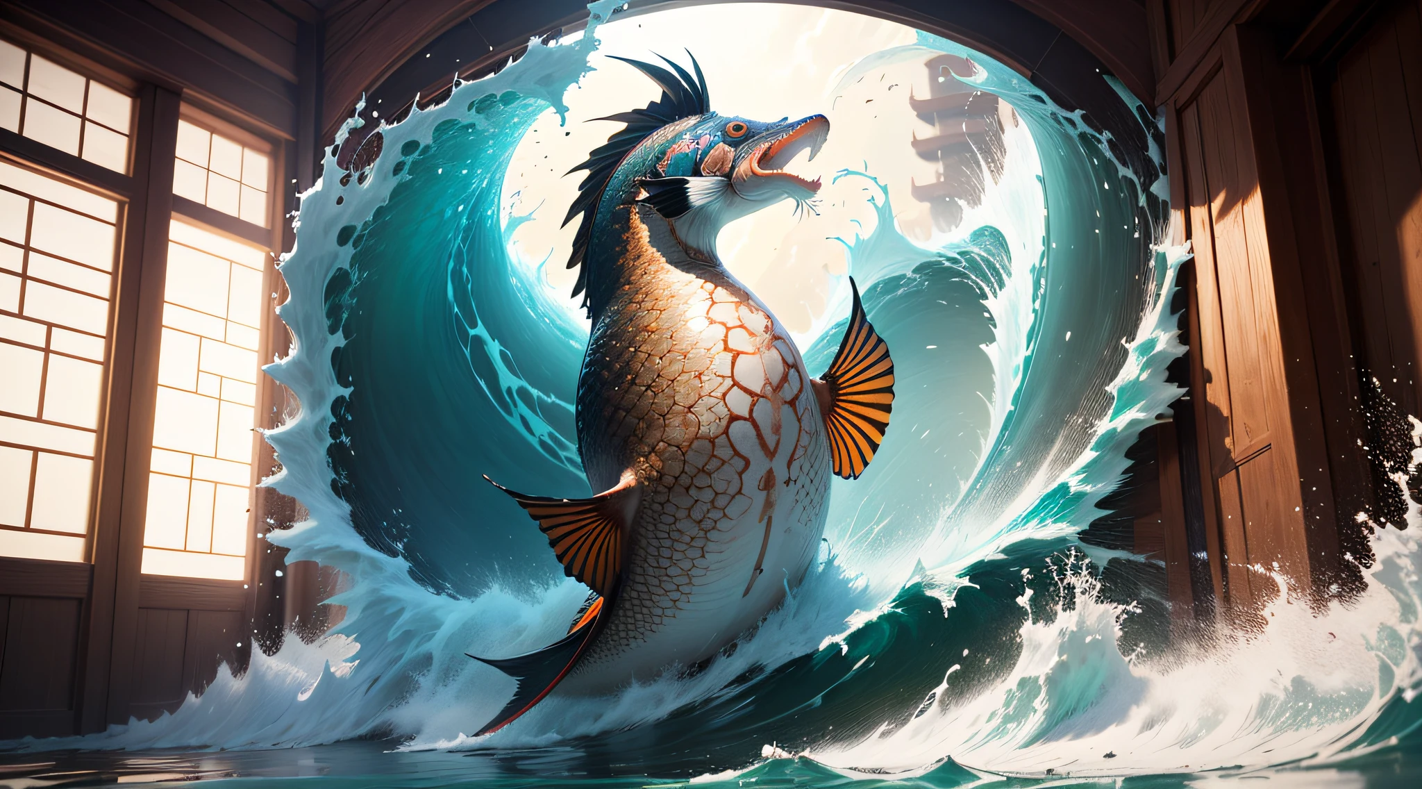 (masterpiece, best quality, fullscreen), [(full body:0.9)::0.3] (photo of a giant out of water Nestled water [magical being:creature:0.2]:1.4), <lora:EYES EyesGen:0.4> intricate iris, (scaled holo skin:1.5), (Mysterious:1.1), (Regency Cephalopod body with Wormlike head and with one Webbed Appendages:1.4), (Swirling water flow:1.3), (underwater Maritime background:1), (casting Water Manipulation (controlling water flow and shape) magic spell:1.1) <lora:LIGHT [LoRa] Glistening Light Concept (With multires noise version):0.3:lbw=1, 0, 0, 0, 0, 0, 0, 0, 1, 1, 1, 1, 1, 1, 1, 1, 1>, (Colorless Sunlight Through Water lighting:1.2), <lora:EFFECT WorldofWater:0.5> worldofwater, <lora:MONSTER ral-zhibi-sd15:0.3> zhibi, , ,<lora:LIGHT kkw-HDR-v1.0a:0.6> kkw-HDR, <lora:QUALITY kkw-better-v1.0a:0.1>, (Full body Shot, Shallow Focus Shot, Low Angle Shot:[1.2:0.5:0.1]), heavily detailed, magical, eerie, gloomy, , (sharp focus), ntricate, fine details, realistic shaded lighting poster by by Alphonse Mucha, Greg Rutkowski, artgerm