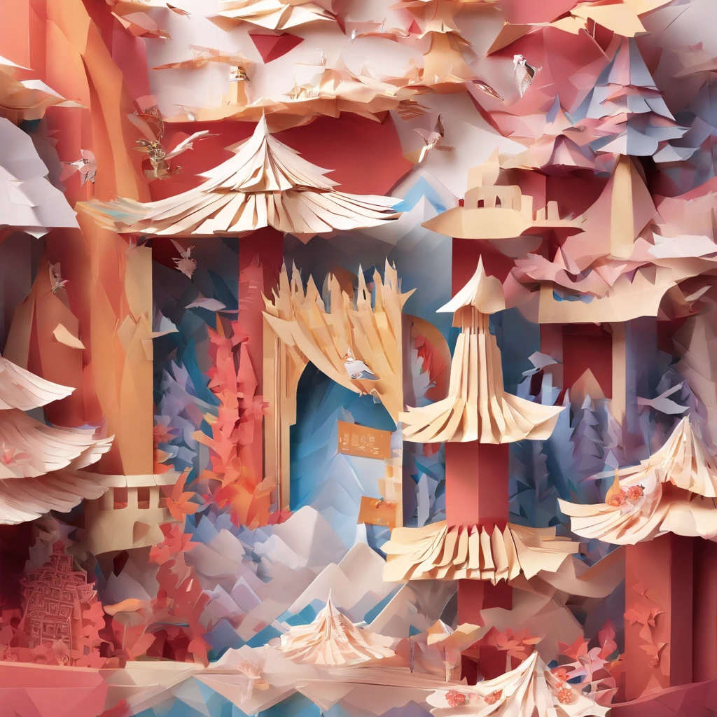 (Ruins)、Magical ruins with extremely sharp and rich details、「search and search」Create a style illustration. Make sure your scene is filled with intricate details, Vibrant colors, Realistic texture. Contains 20 different mystical creatures, [number] magic object, 50 surprising elements that stand out. for a fascinating experience、Emphasizes high levels of detail and visual richness.