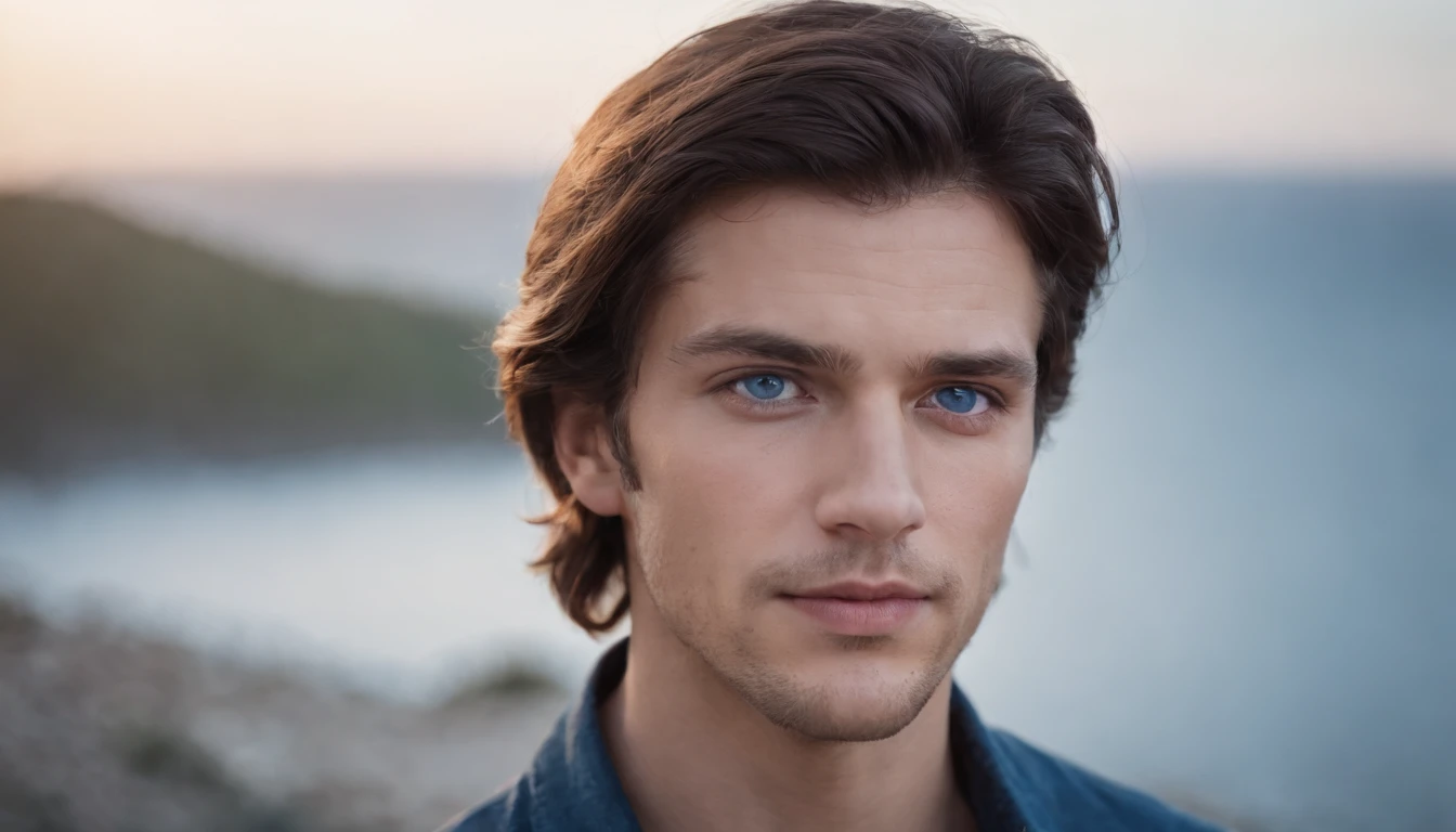 Homem de meia idade,brown hair,blue color eyes,Angular face