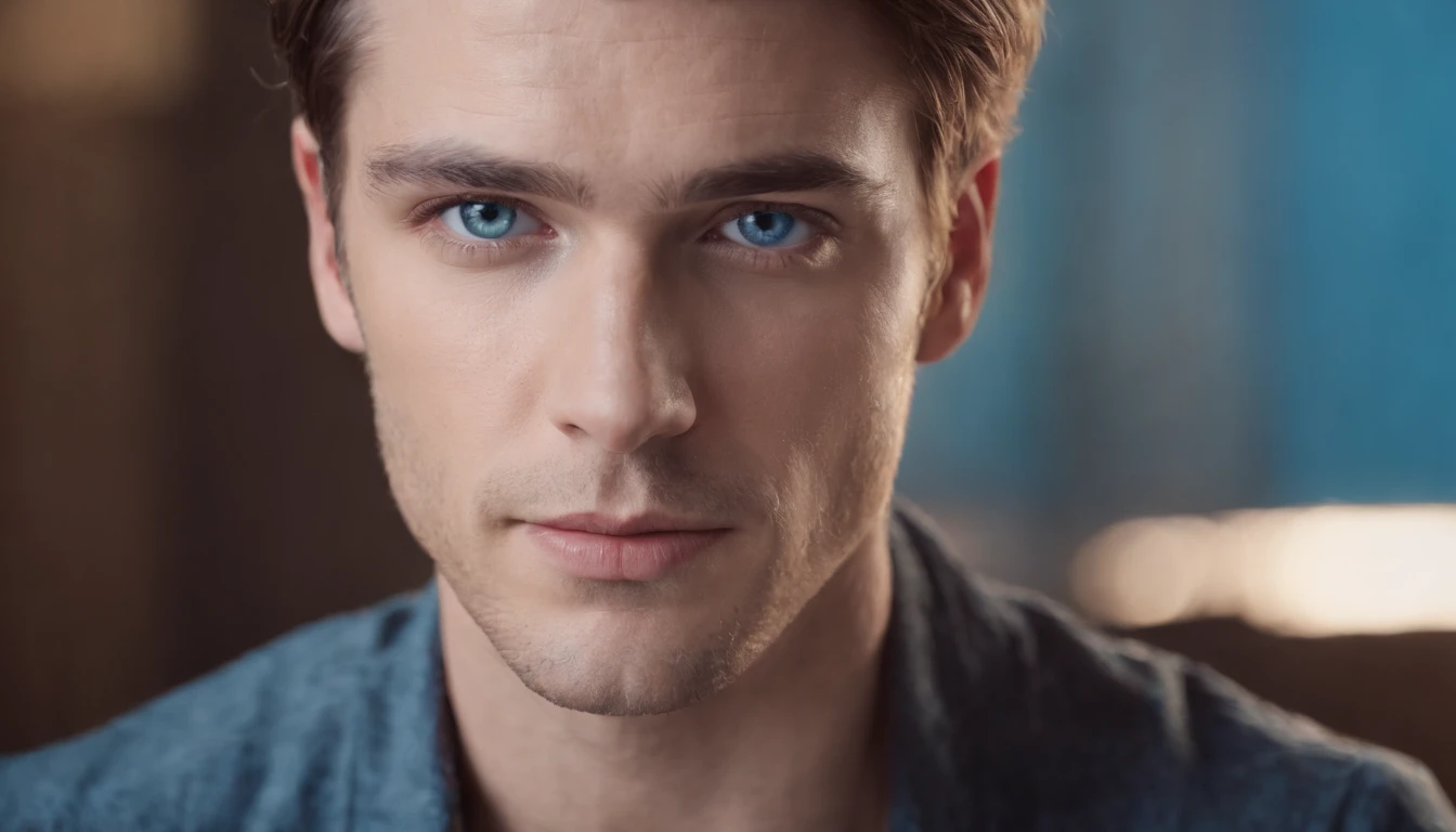 Homem de meia idade，brown  hair，blue color eyes，Angular face