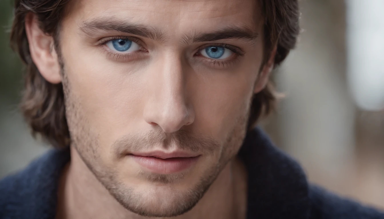 Homem de meia idade,brown hair,blue color eyes,Angular face