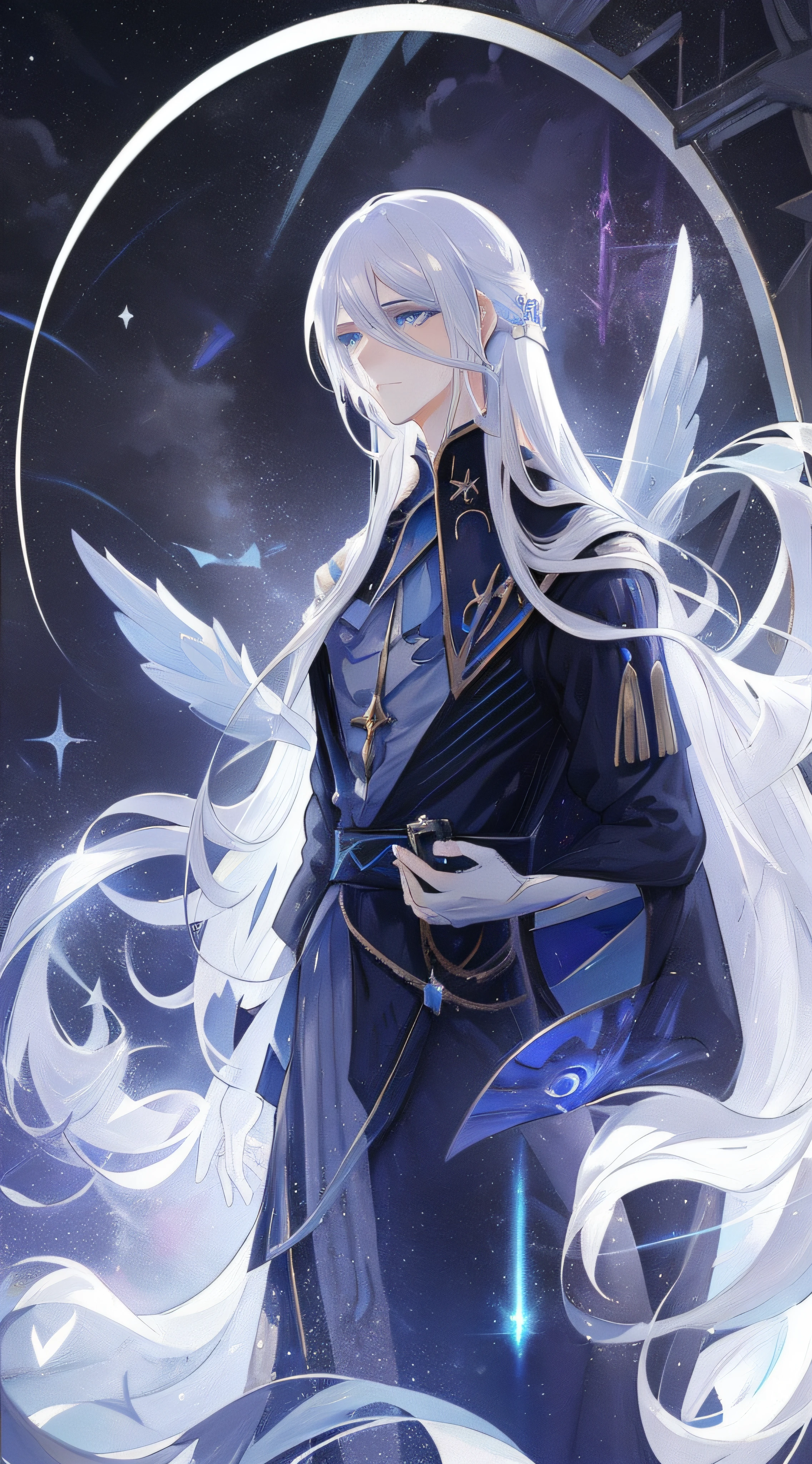 a picture of a woman with long white hair holding a camera, white haired deity, ethereal anime, beautiful celestial mage, astral witch clothes, with long white hair, tall anime guy with blue eyes, astral ethereal, skinny male fantasy alchemist, anime art nouveau cosmic display, trending on artstation pixiv, beautiful male god of death, beautiful androgynous prince