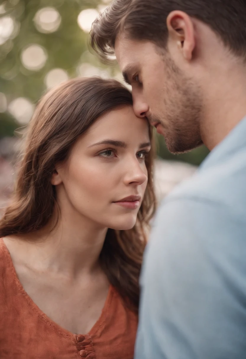 A young couple looking at each other