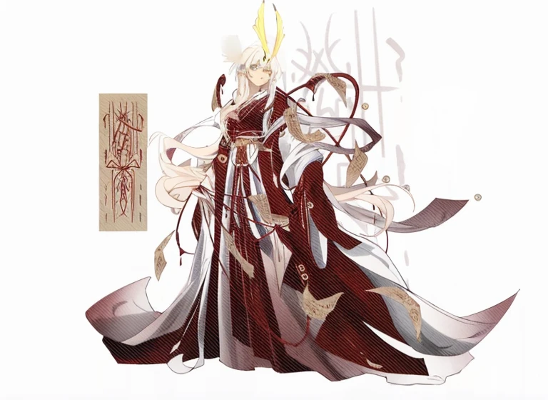 Golden dragon horn, China-style, silver hair, long hair, yellow eyes, yellow eyes, long pointy ears, anime style