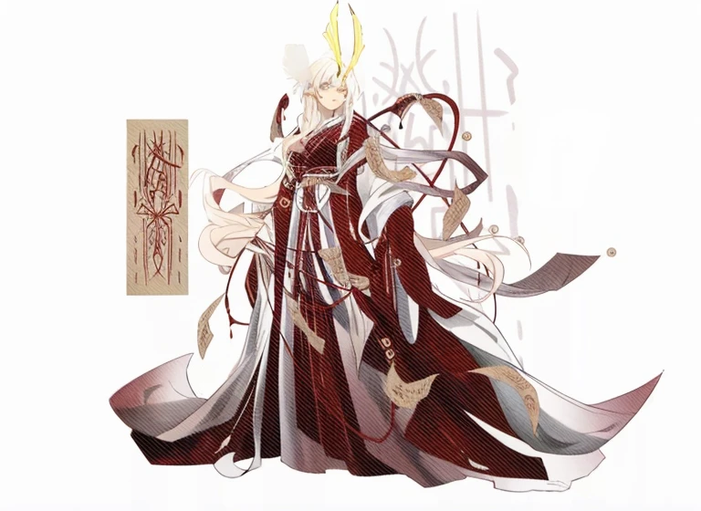 Golden dragon horn, China-style, silver hair, long hair, yellow eyes, yellow eyes, long pointy ears, anime style