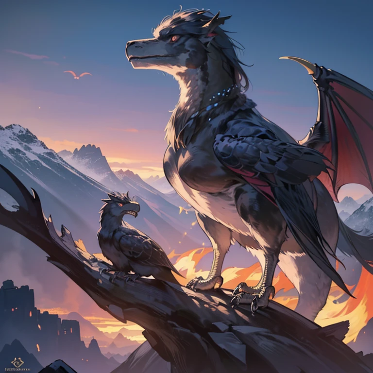 (best quality,4k,8k,highres,masterpiece:1.2),ultra-detailed,(realistic,photorealistic,photo-realistic:1.37),fantasy,black feathered dragon,enchanted world,grandeur,majestic presence,sharp scales,scaled wings,fiery eyes,ferocious yet elegant,mythical creature,immense size,magical aura,mystical atmosphere,looming mountains,majestic clouds,dark shadows,dramatic lighting,ethereal beauty,mythical landscape,adventure awaits,spellbinding moment,awe-inspiring,awe-struck,unleashing its power,unleashed imagination,realm of legends