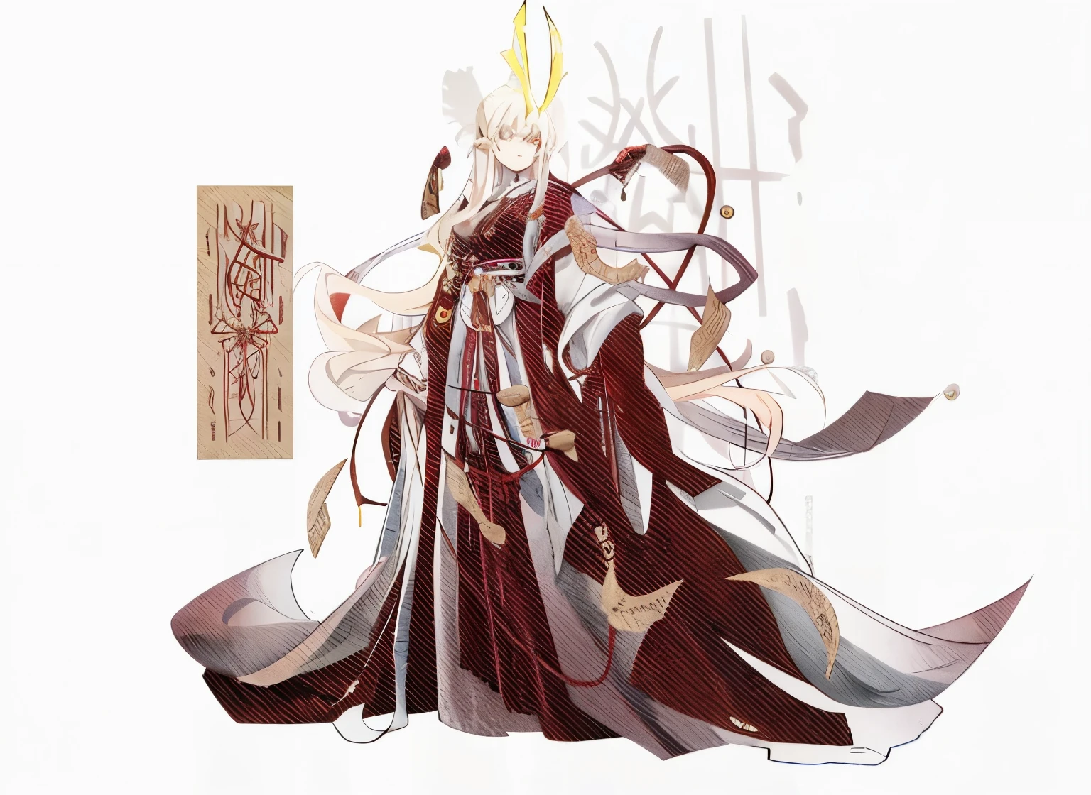 golden dragon horn, Chinese style, silber hair, long whitr hair, yellow-eyed, yellow-eyed, long and pointed ears, style of anime