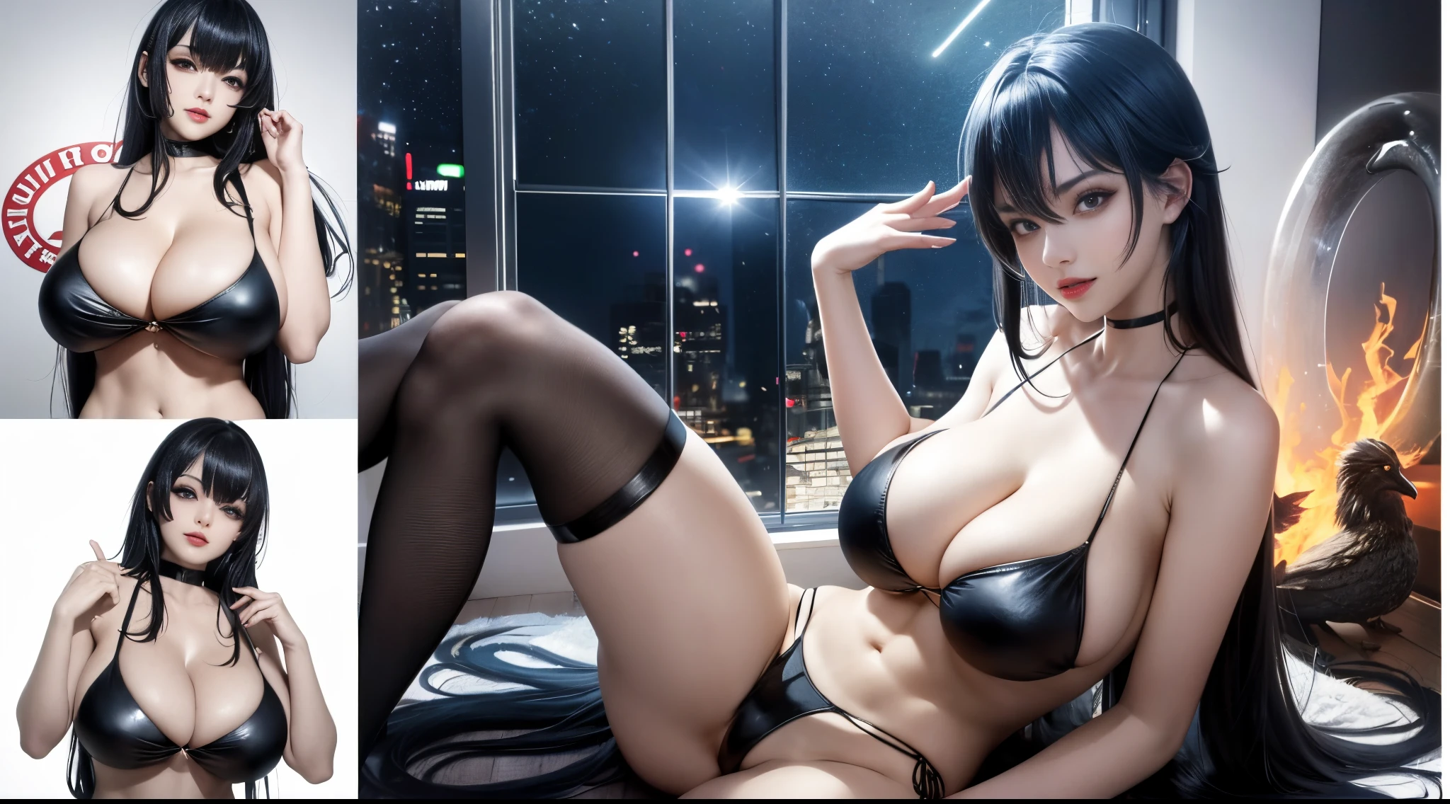 Best quality at best, Lighting, 1 girl, (Huge cleavage, bigger, Dangling breasts:1.3), Big Phoenix, simple backgound, placed in a, ssmile, fullnude, long strap sheer micro pocket bikini, Attractive cleavage, 8K, perfect pubic bone, sexy micro bikini, Glossy Oiled Skin, placed in a, Beautiful model, Tutel, fine art, Erotic posters , CG digital art , The best work, Anime hair