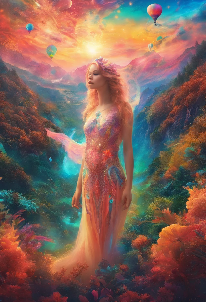 (need)), ((tmasterpiece)), (Detailed pubic hair), Close-up portrait of transparent girl naked composed of mountains, forest and grassland,Sky rainbow background,Detailed rainbow,blue-sky,(double contact:1.3),photography:Brandon Woelfelmist,Surreal dreams,Surrealism art fantasy style,Epic digital fantasy art style