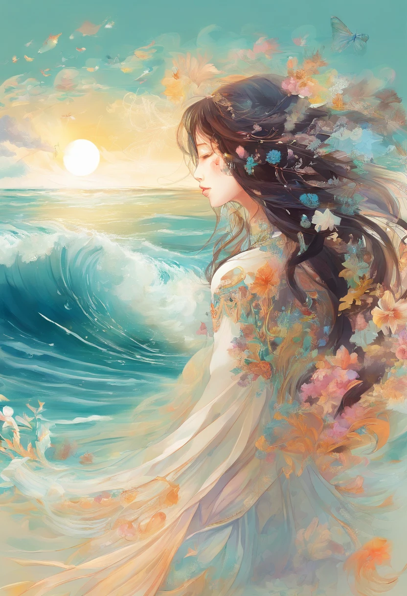 Illustration 1:This illustration shows the stunning scenery of Beihai Silver Beach。On screen,Silvery white sandy beach shines in the sun,The sparkling sea and blue sky meet in the distance,Forming a peaceful and beautiful seaside scenery。
Illustration 2:In this painting,A person standing on the beach,Wear light clothes,Long hair flutters in the wind,Staring at the vast sea。The figure is depicted in a contemplative pose,Seems to be thinking about the mysteries of life and nature。
Illustration 3:This illustration uses the double exposure technique,Creates a fantastic visual effect。The figures in the painting overlap with the outlines of the ocean landscape,forming an image that is both real and surreal,Emphasizes the close connection between man and nature。
Illustration 4:In this painting,The character's body begins to become transparent,And gradually merged with the real ocean scenery。This fusion symbolizes the harmonious coexistence of man and nature,Showing the seamless connection between beauty and nature。