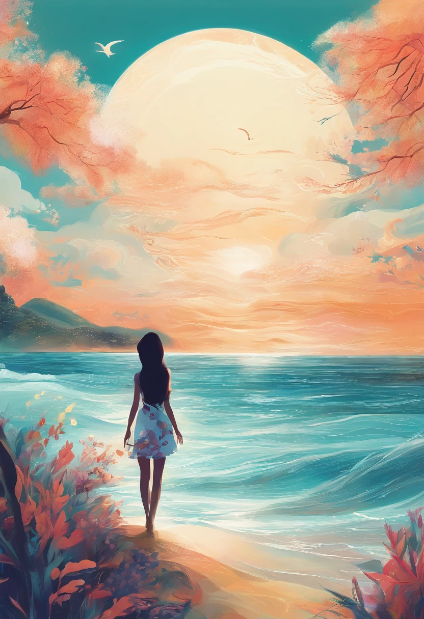 Illustration 1:This illustration shows the stunning scenery of Beihai Silver Beach。On screen,Silvery white sandy beach shines in the sun,The sparkling sea and blue sky meet in the distance,Forming a peaceful and beautiful seaside scenery。
Illustration 2:In this painting,A person standing on the beach,Wear light clothes,Long hair flutters in the wind,Staring at the vast sea。The figure is depicted in a contemplative pose,Seems to be thinking about the mysteries of life and nature。
Illustration 3:This illustration uses the double exposure technique,Creates a fantastic visual effect。The figures in the painting overlap with the outlines of the ocean landscape,forming an image that is both real and surreal,Emphasizes the close connection between man and nature。
Illustration 4:In this painting,The character's body begins to become transparent,And gradually merged with the real ocean scenery。This fusion symbolizes the harmonious coexistence of man and nature,Showing the seamless connection between beauty and nature。