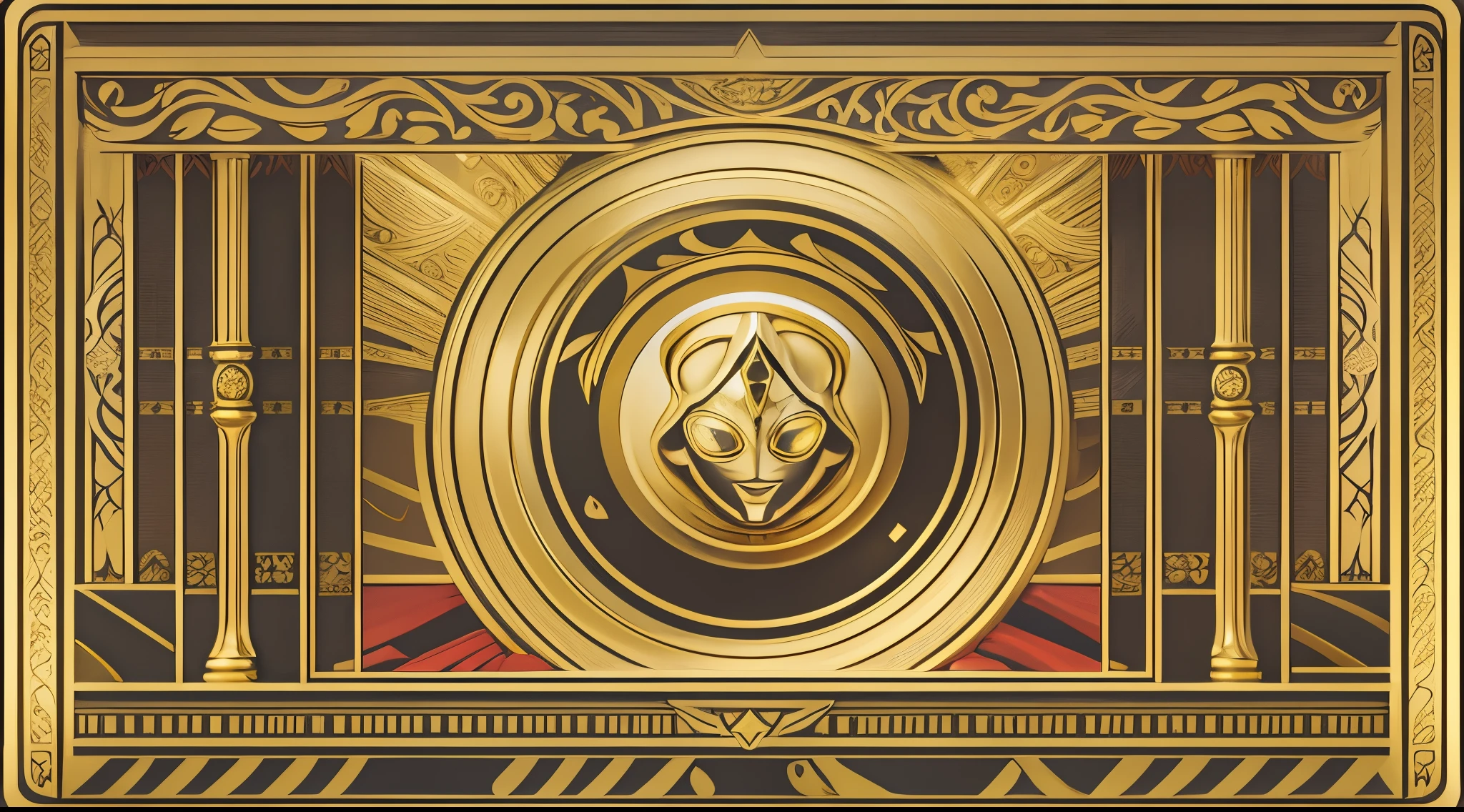 ((branding))（low-saturation）（Gold vintage color scheme）((tarot cards))((Cartoonish))((Digga Ultraman)), ((ornate backdrop)), ((Front view)) ((Gold border))Partially gold plated，Paper texture，simple, ultra - detailed, Detailed depiction of the, vectorized, 8K, professional sticker design, Graphic design, vector lines, One sticker, Uniformity, Uniformity, Full-HD。