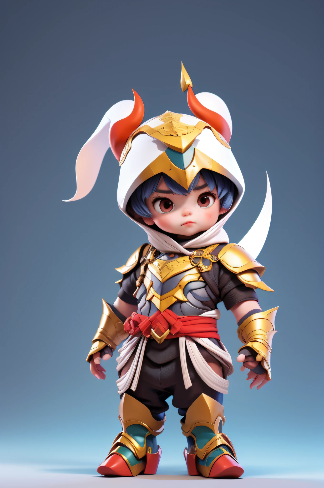 Character design，（full bodyesbian：1.2），White Beijing，Little boy wearing armor game character， Multiple movements