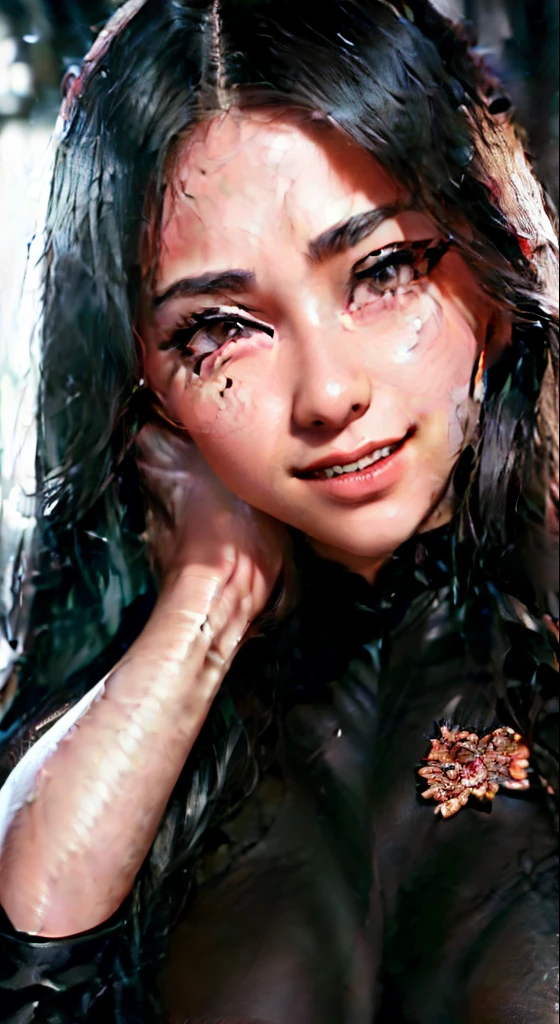 Chocolate waterfall, liquid chocolate splash, chocolate drips on skin and nose, falling chocolate from above, brown liquid drips, Smile, Chocolate shower, brown liquid splashes, Oily skin, highly detailed facial and skin textures, detailed eyes, double eyelids, long brown hair, small perspective, ((seductive:1.5)), (nipple) standing under a chocolate waterfall, chocolate pouring onto her hair and shoulders, a hyperrealistic photograph, smiling, smothered in melted chocolate, oozing black goo, sticky black goo. photography, covered with black goo, made of smooth black goo, black oil, dripping on her skin, black slime, black hair, detailed, (chocolate pouring in background)+ shiny skin, happy expression on her face, asian women in a room of chocolate, ((chocolate pouring down)), black oil sludge, covered with liquid tar. dslr, oozing black goo, chocolate river, fuji choco, onsen, made of smooth black goo, Asian woman, chocolate art, chocolate, dark chocolate paint, chocolate sauce, covered with pudding