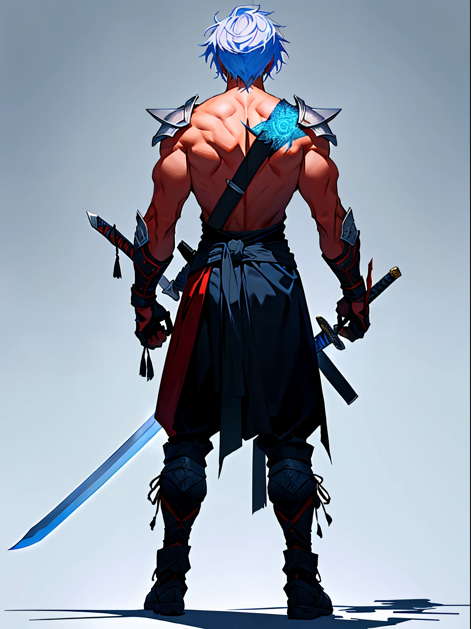 A warrior with a sword drawn,Combat posture,Back Shadow,Full body photo,solid color backdrop