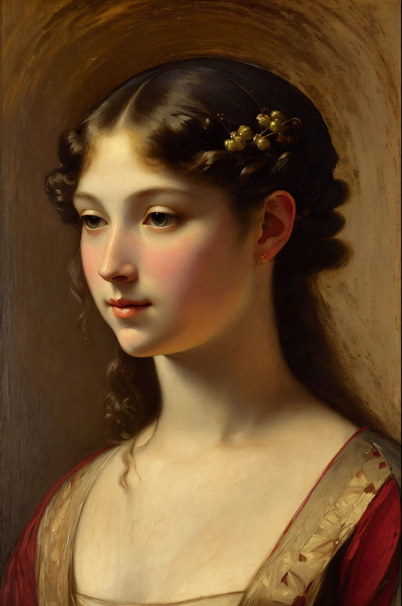 Beautiful maiden in grapes (Abbott-Handerson-Thayer), (( oil painted, canvas/acrylic)), aesthetics, 極端なディテール, Complex key, ((Best Quality)), ((Masterpiece)), ((Realistic)), 8K
