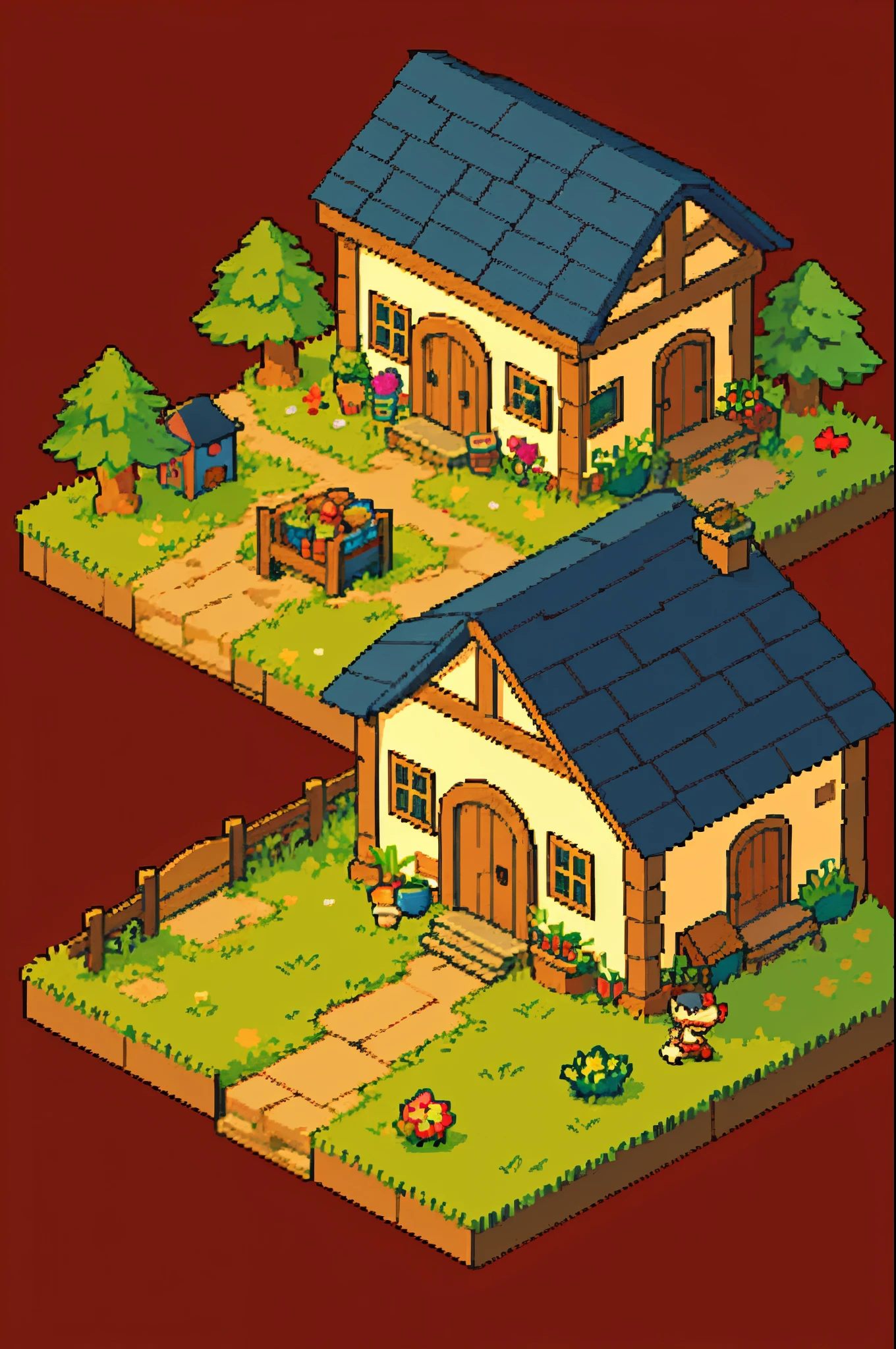pixel art of a house, colorful, warm and cozy, nintendo, pokemon, staryu valley, harvest moon, animal crossing, isometric perspective, with simple background