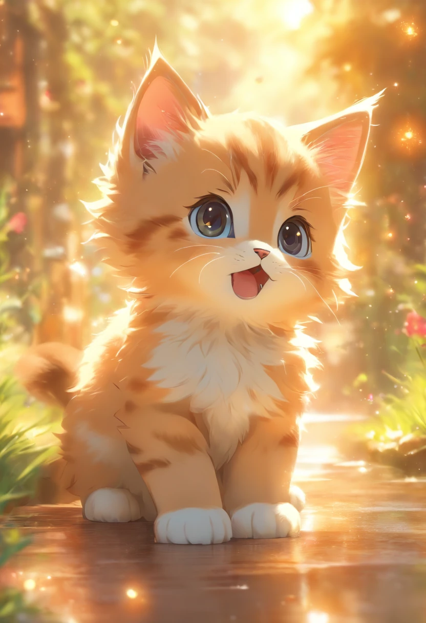 (Best quality at best,4K,8K,A high resolution,tmasterpiece:1.2),ultra - detailed,(actual,realisticlying,Photorealistic:1.37),A cute kitten trembles slightly,Soft fur texture,Delicate paw pads,Expressive eyes,Cute beard,Vulnerability tips,Wagging its tail gently,playful pose,Artistic cat illustration,Subtle color palette,natural lightting