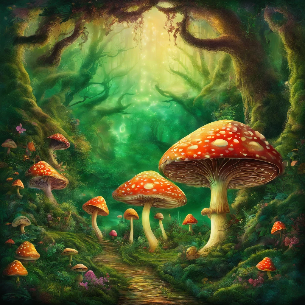 magic mushroom, fantasy, scientist, green, forests