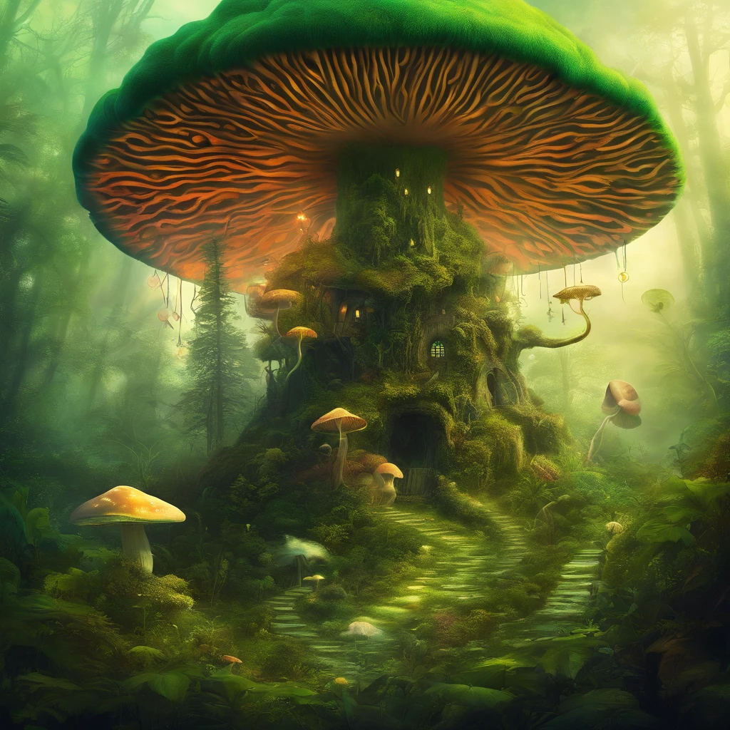 magic mushroom, fantasy, scientist, green, forests