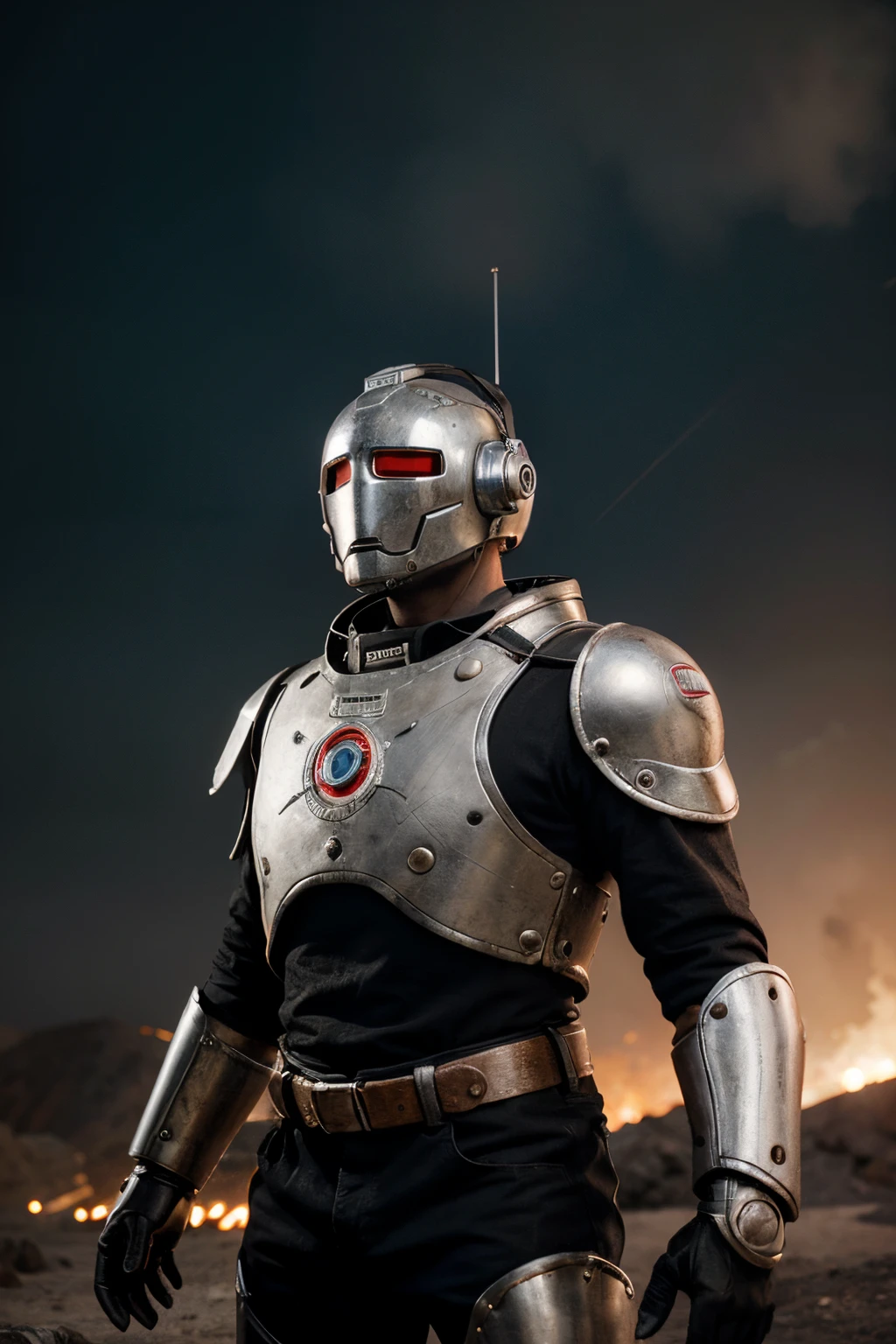 A crazy toy with a big one A Soviet one-eyed robot from CCCP, y casco Estilo, Pinzas en las manos, Cabeza de TV, cabeza de alfiler, camuflaje Oro Plata Rosa Oxidado, Atmosphere in the crater of a super-detailed meteorite, centro, Beautiful, Soft lighting, centrado en el personaje, 4k-resolution, Photorealistic rendering,