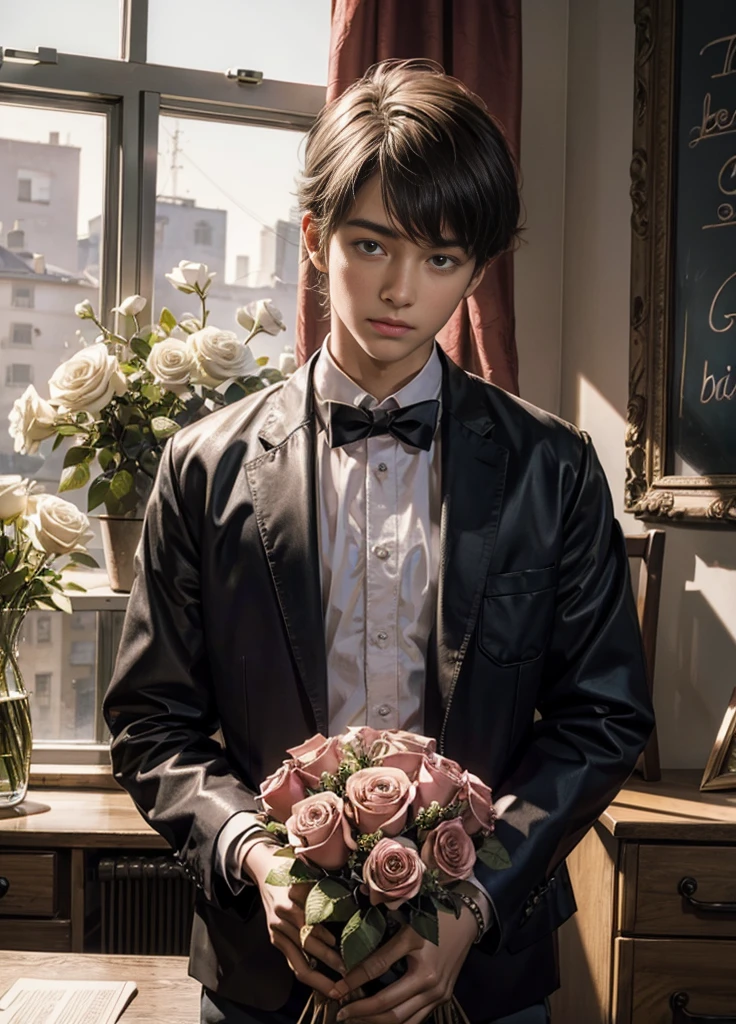 quadratic element，interesting reality，photore，Young person，Rose flower，schoolboy