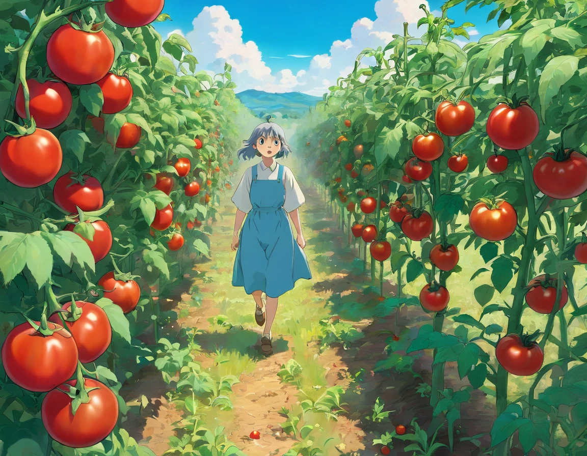 Tomatoes in the field, no people, I stopped by the tomatoes
