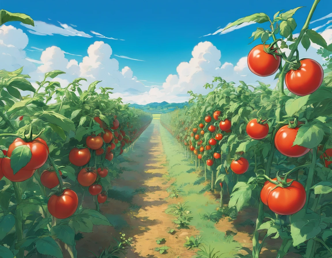 Tomatoes in the field, no people, I stopped by the tomatoes