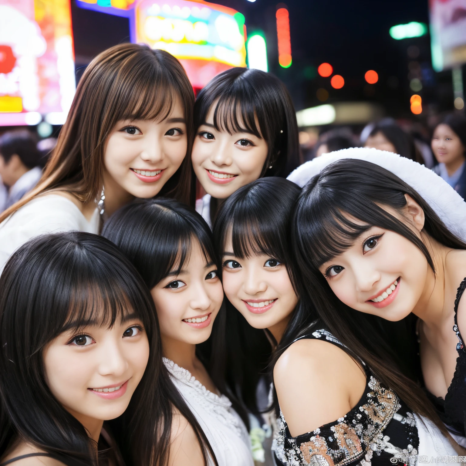 Best-quality, Masterpiece, Ultra-High-Resolution, (Photorealistic:1.4), Raw-Photo, Extremely-Details, Perfect-Anatomy,
at midnight, on street in Shibuya, Tokyo,
3girls, group-shot, all members of the most famous Japanese idol group, all 12-years-old,
(((all tripping on cocaine, all high on cocaine, all completely drunk))), all innocent smile,
all detailed extremely cute faces, all detailed extremely big black solid circle eyes, all detailed extremely beautiful hair, all detailed extremely beautiful bodis