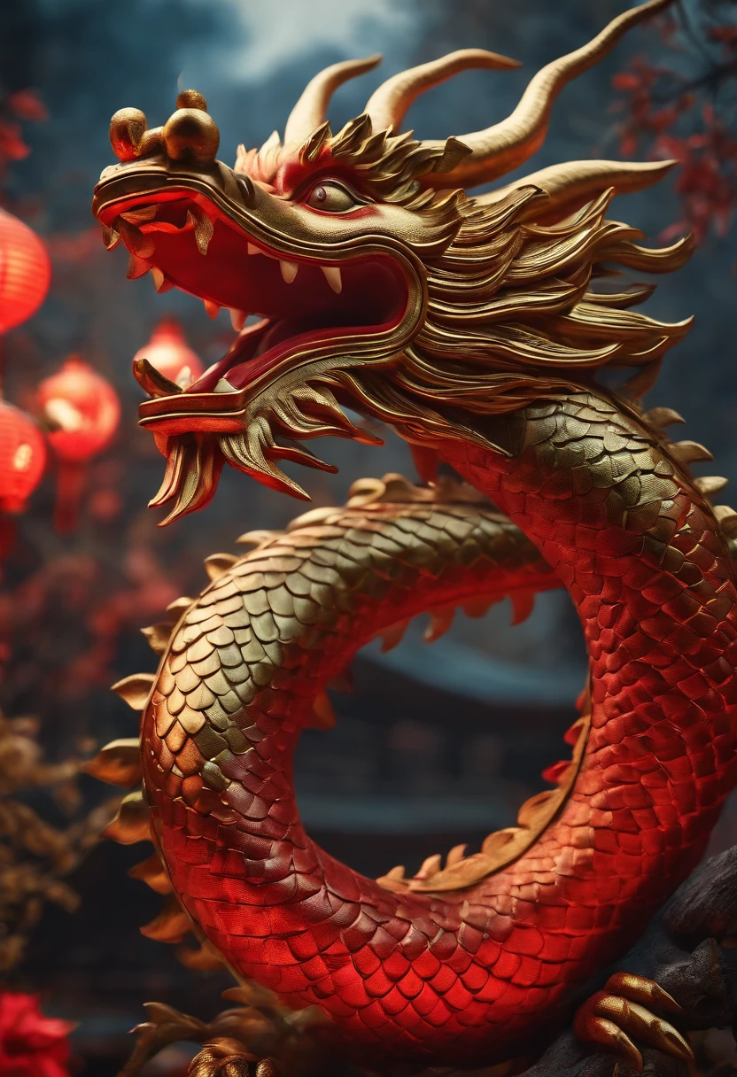 Very beautiful Chinese Year of the Dragon scene，Large depth of field perspective，Vivid effects and details，Excellent picture quality，A high resolution