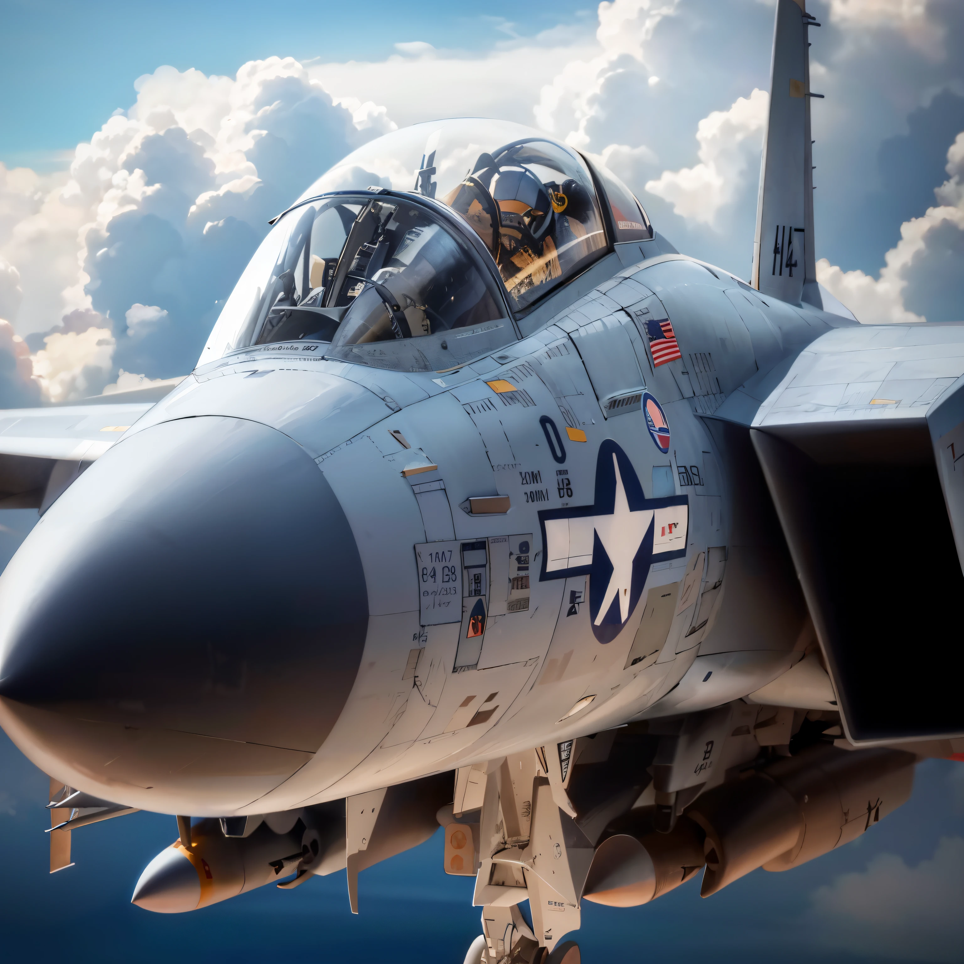 high-definition picture,There is a fighter jet flying in the sky against the background of clouds, Fighters, United States Air Force, F14 Tomcat, Fighters, Jet fighter background, Jet fighter, Ace Combat, fighter jet in flight, Jet fighter, Latest F14 fighter jet, Evading missiles,