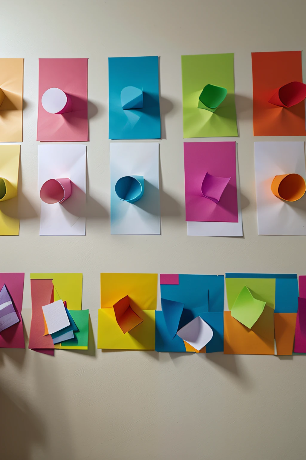 a bunch of color papers stick on the wall