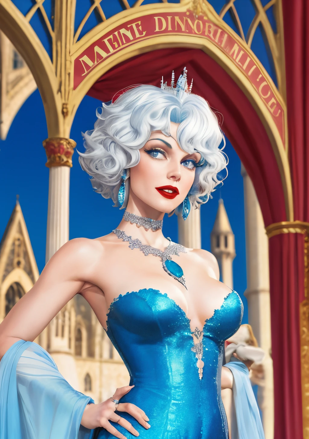 Full Body image, Head to toe, Anna Nicole Smith/Dolly Parton/Christina Hendricks Hybrid, Cruella DeVille hair, bright blue eyes, tender features, slender, completely naked, earrings, dark, stained wall in the background, oil painting in the art style of Boris Vallejo, 3D, 32k UHD, Hyper realistic, extremely colorful, vibrant, photorealistic, realistic, sharp, highly detailed, professional quality, beautiful, awesome, majestic, superb, trending on artstation, , graphic violence