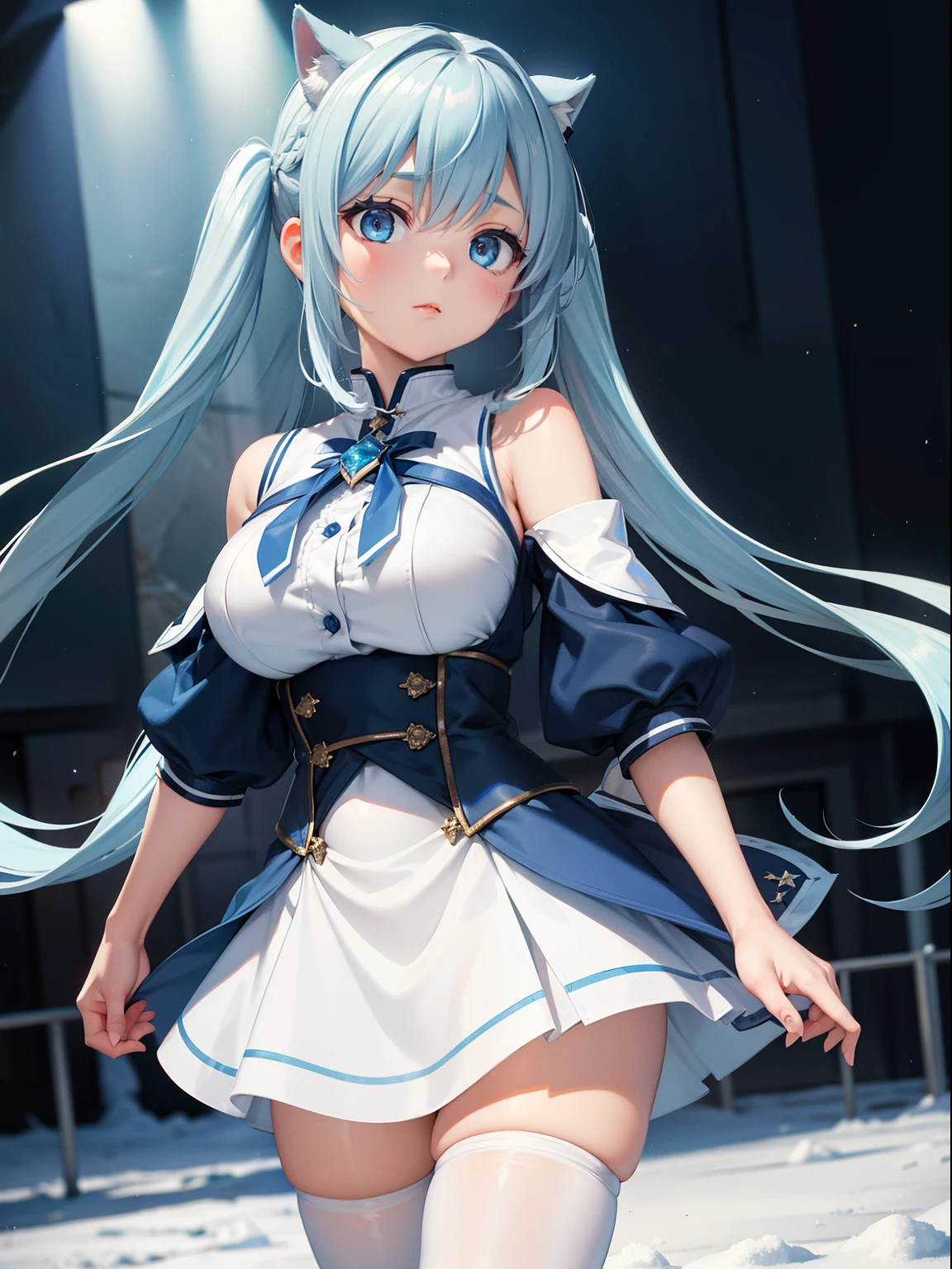 tiny girl,Colossal tits,Smile with open mouth,silber hair,magical girl costume,hair adornments,Heterochromia,Blue and green eyes,Top image quality,Best Quality