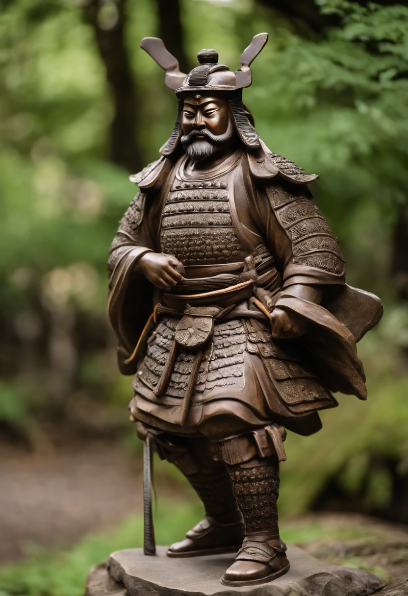 huge japanese samurai statue,Stone material。lots of body details,Delicate cheeks
