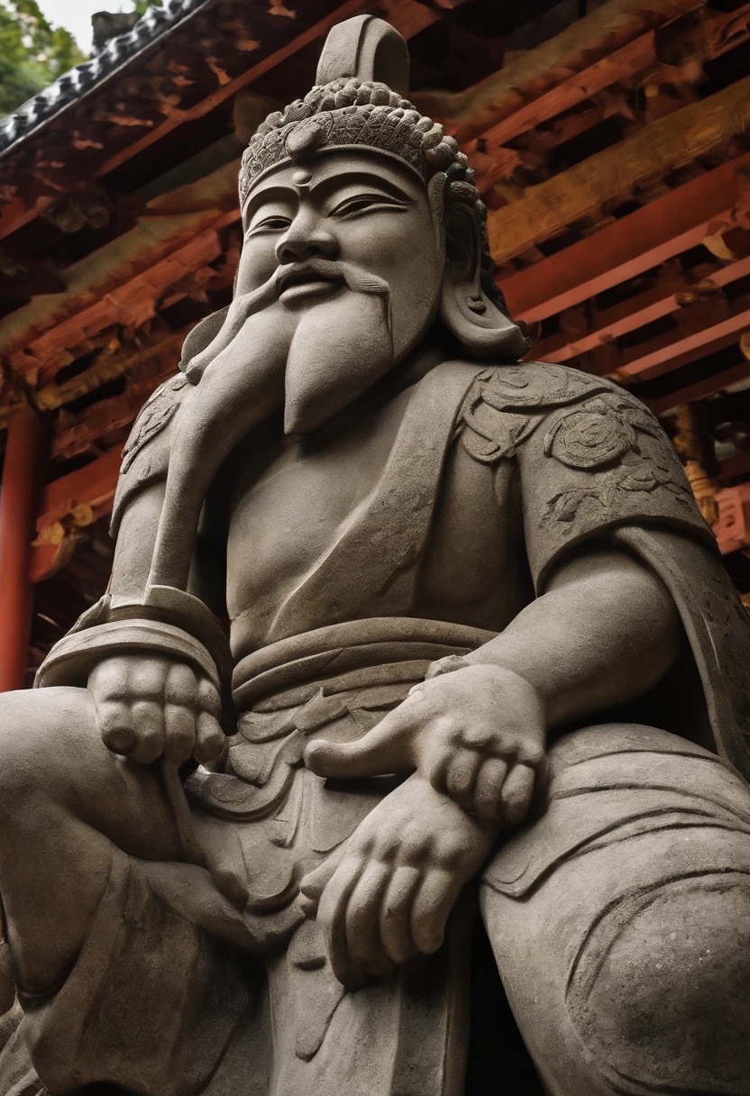 Huge Japanese warrior stone statue,Stone material。lots of body details,Delicate cheeks