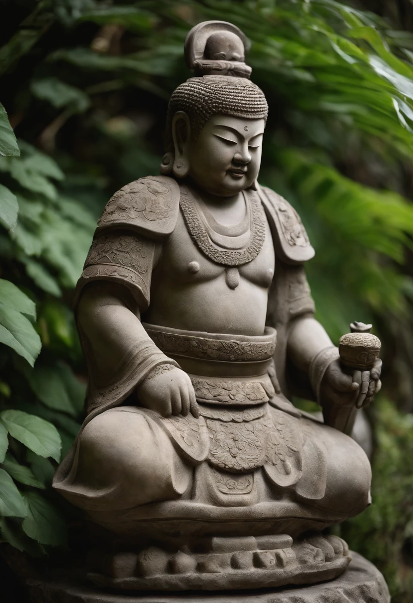 Huge Japanese warrior stone statue，Stone material。lots of body details，Delicate cheeks