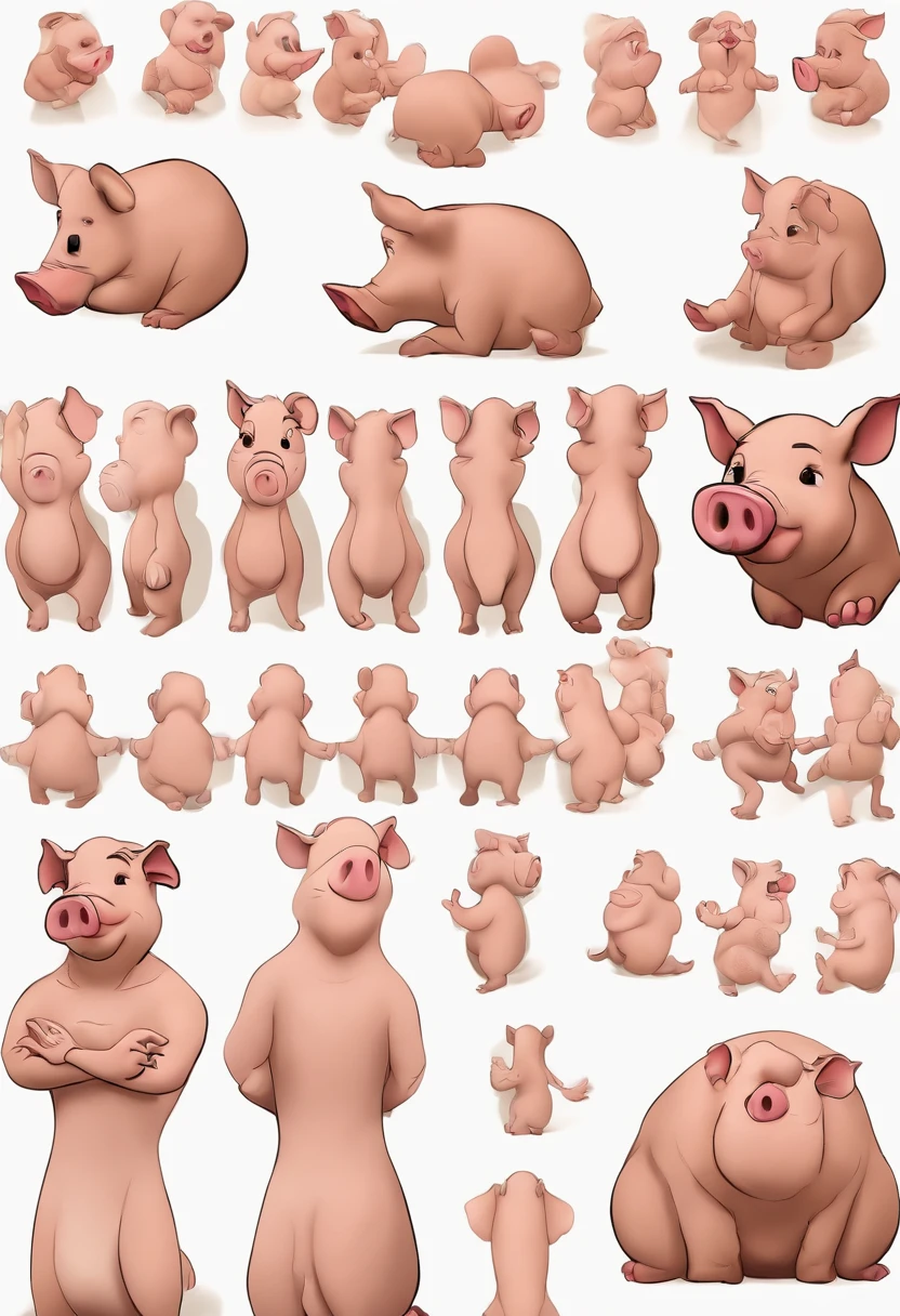 cartoon a human-like pigmodel sheet