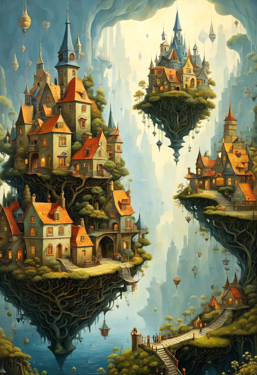 human thoughts art, elegant extremely detailed fantasy, intricate oil on canvas, crisp quality, Epic, extremely beautiful art by Gediminas Pranckevicius, Jacek yerka, Android jones, Thomas Kinkade