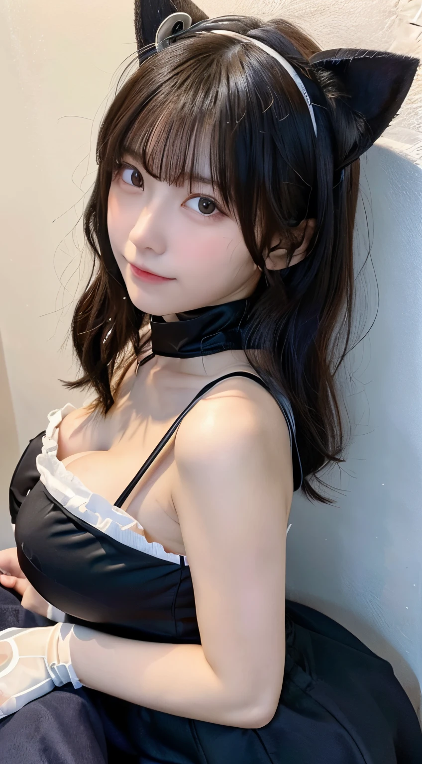 (top-quality,8K picture quality,masterpiece:1.3,),(超A high resolution,Photorealsitic:1.4,Raw photography),(ultra-detailliert,shinny skin,Detailed skin),(Detailed face,Perfect Anatomy,Caustics),(all-fours:1.5),(Cat Stretching Pose:1.4),(on the beds:1.1),(Front view:1.4),(Overhead view:1.2),Cat's ears,Cat gloves,(Sexy Maid Clothes), (T back),20yr old,Japanese ido,A dark-haired,Longhaire,Embarrassed look,looking up at camera,large boob,cleavage of the breast,big butts,natural soft light