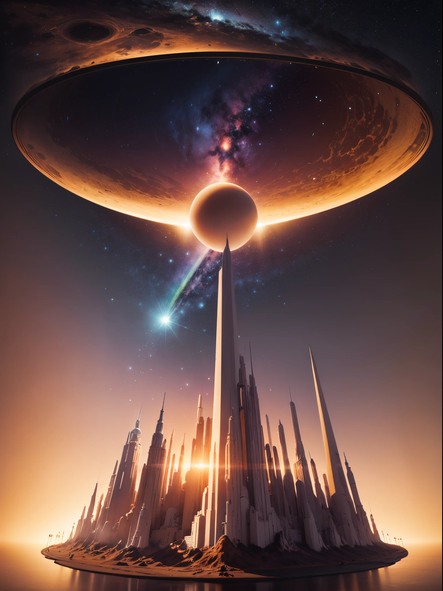 Nahtloses Muster von Galaxien und Planeten, Kosmisches Design, sich wiederholendes Musterdesign, Stoffkunst, Flache Illustration, Regenbogenkern, Hochdetaillierte Reinigung, Realistisches Meisterwerk, Professionelle Fotografie, Einfacher Feldhintergrund, isometrisch, Saturn, Universum, Staub. Viele Planeten