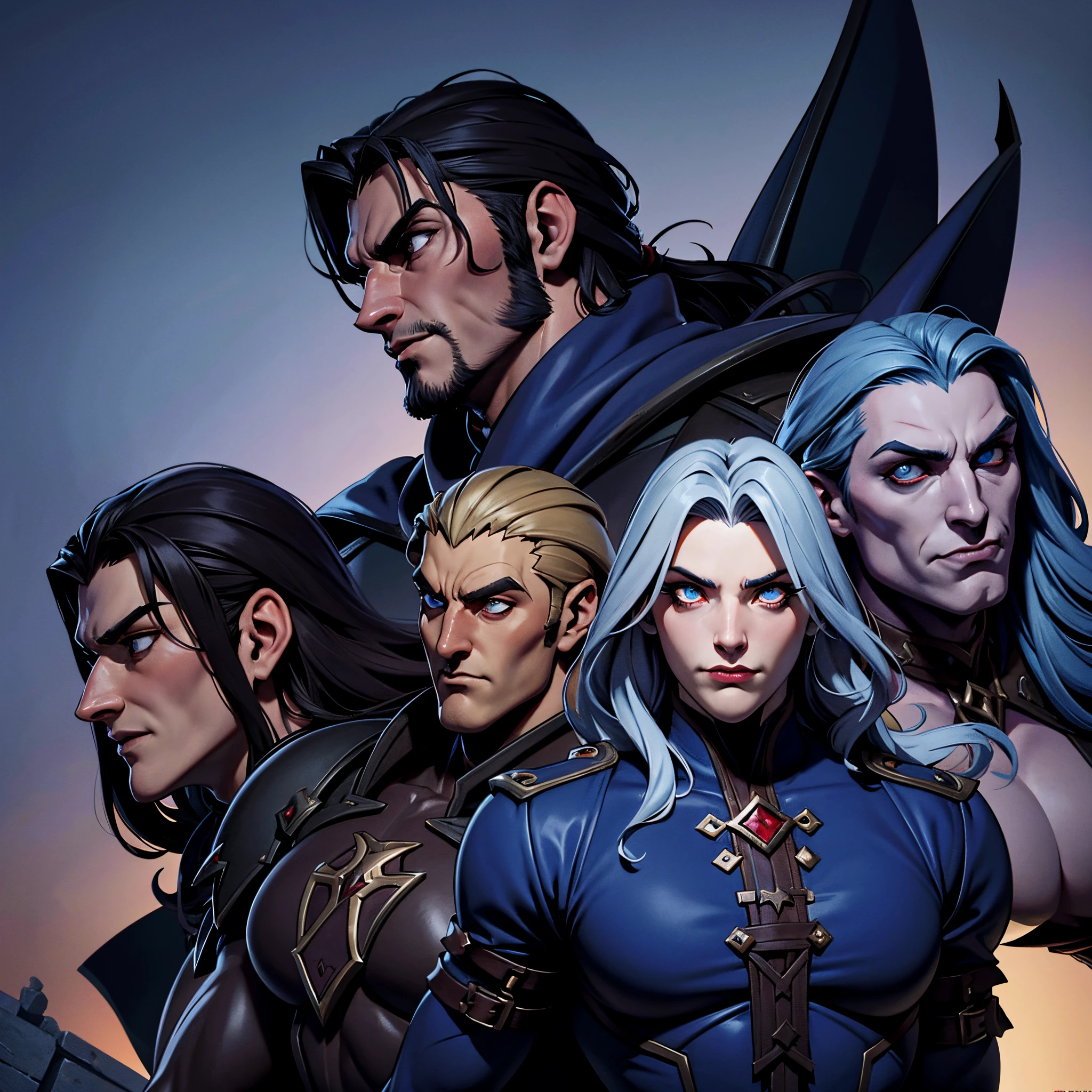 Castlevania Shadow Lord beau musclé Lord Dracula menant des troupes armées de démons à la guerre hyper réaliste super détaillé Pose dynamique super détaillé visages hyper réaliste super détaillé