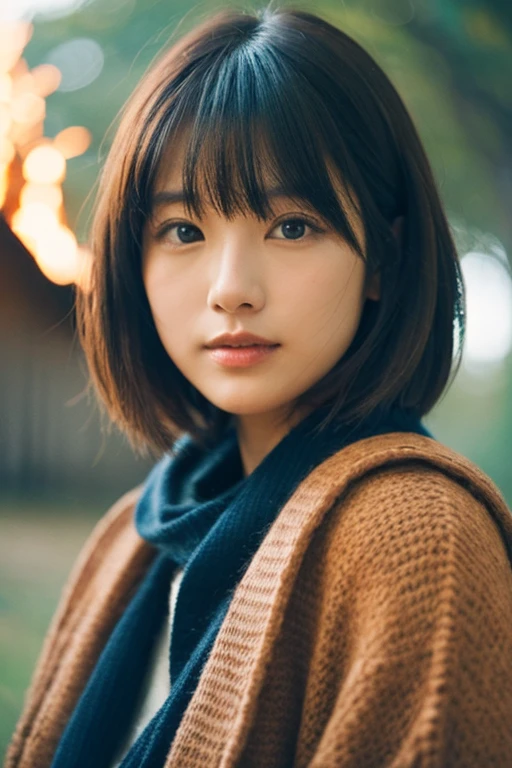 bob cuts、Beautiful woman in Japan、camp、teepee、autumnal、bonfire