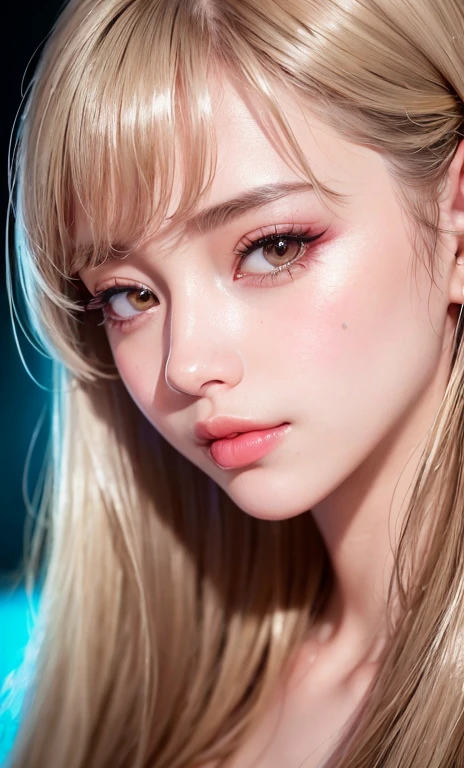 (8k, RAW photo, photorealistic:1.25) ,( lipgloss, eyelashes, gloss-face, glossy skin, best quality, ultra highres, depth of field, chromatic aberration, caustics, Broad lighting, natural shading,nude, Kpop idol) looking at viewer with a serene and goddess-like happiness,