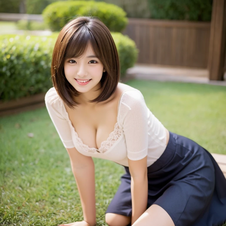 Arab Asian woman with short brown hair posing for a photo, Beautiful Asian Girl, young cute wan asian face, Gorgeous young Korean woman, Realistic Young Gravure Idol, girl cute-fine-face, Beautiful young Korean woman, the face of a beautiful Japanese girl, With short hair, cute seductive smile, friendly seductive smile, Young adorable Korean face、wearing skirt、thighs look big