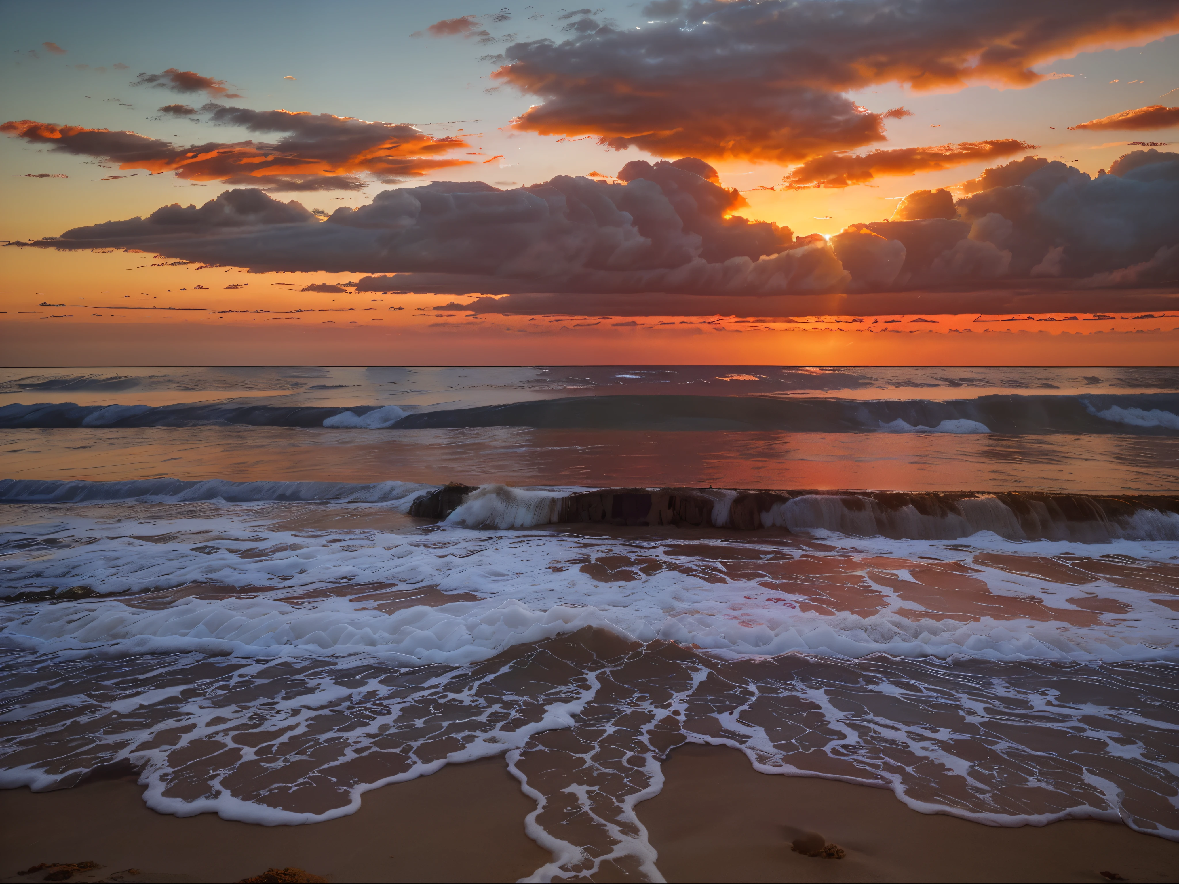 sunset, sky, clouds, cloud, orange, sun, nature, sunrise, red, blue, cloudscape, water, sea, evening, dusk, landscape, light, beautiful, ocean, color, weather, beach, dawn, twilight, sunlight